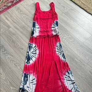 Red Tie-Dye Maxi Dress